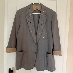 Scottsdale Famous Barr Co GrayBlazer Embellished Jewels Pockets Lapel Women